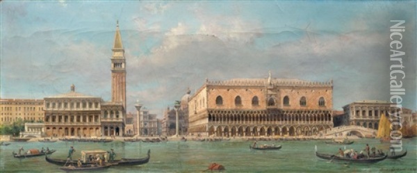 View Of Piazza San Marco And The Doge's Palace Oil Painting - Luigi Querena