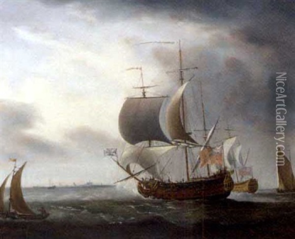 Ships Of The Fleet Signalling Their Arrival Off Harwich Oil Painting - Charles Brooking