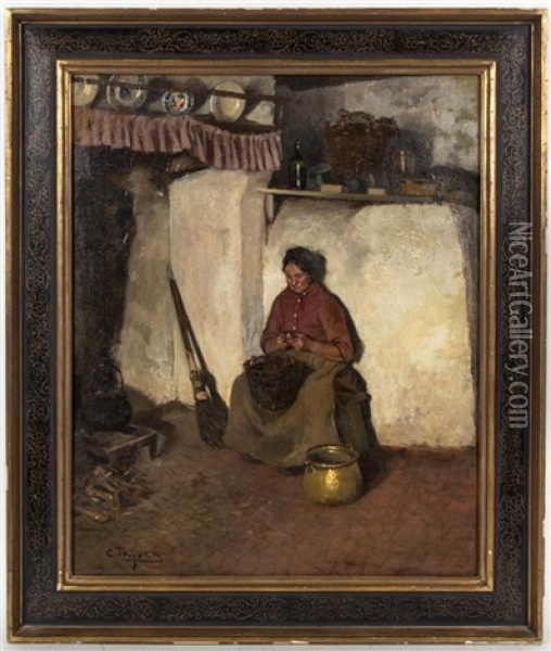 Woman Peeling Potatoes Oil Painting - Carolus Johannes Thysen
