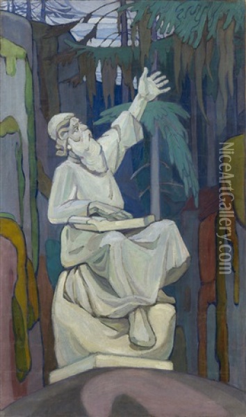 Vainamoinen Playing The Kantele Oil Painting - Aleksandr Konstantinovich Bogomazov