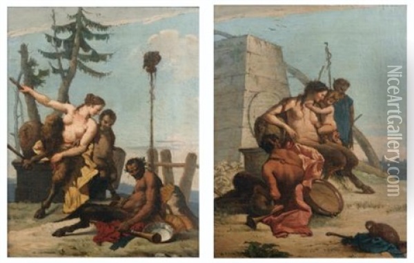 Faunes Et Satyres (pair) Oil Painting - Francesco Chiarottini