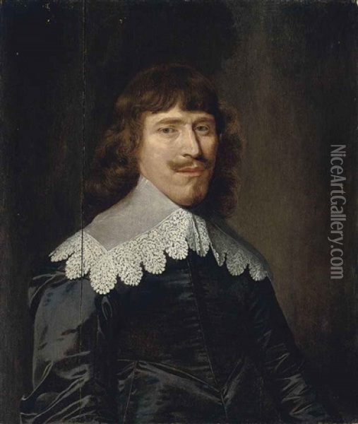 Portrait Of A Gentleman In A Black Doublet With A Lace Collar Oil Painting - Anthonie Palamedesz