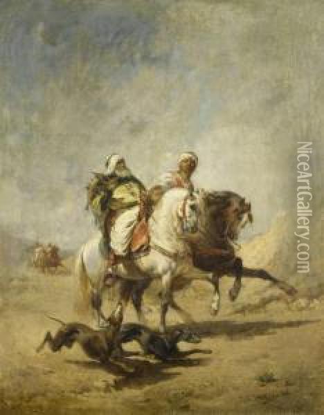 Two Bedouins On Horseback Out Hunting Oil Painting - Nicolas Sicard