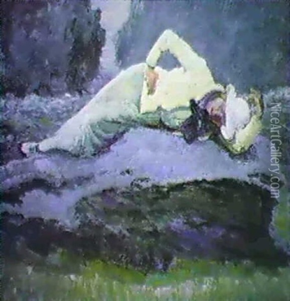 Woman Reclining On Rock Oil Painting - Walt Kuhn