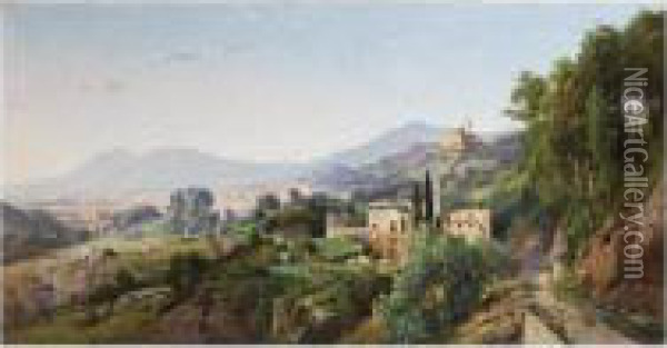 Vue De Genes, Cote De La Montagne Oil Painting - Louis Auguste Lapito