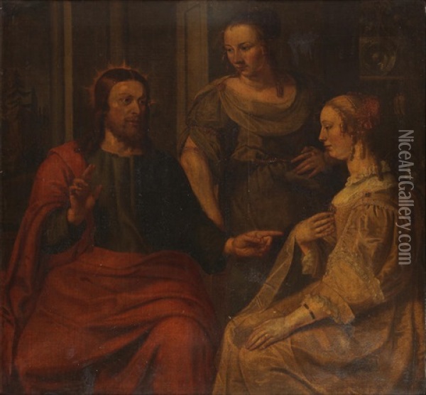 Christ In The House Of Mary And Martha Oil Painting - Peter Van Lint