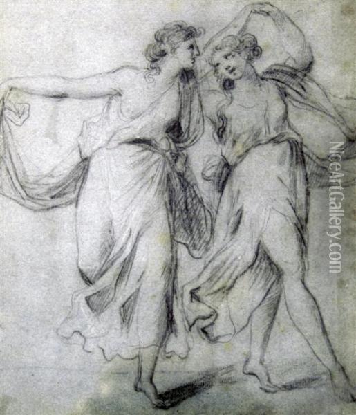 Two Dancing Muses Oil Painting - Angelica Kauffmann