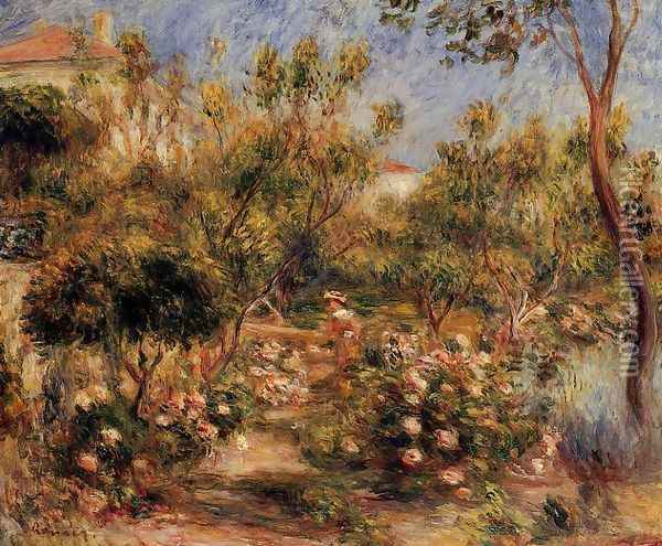 Young Woman In A Garden Cagnes Oil Painting - Pierre Auguste Renoir