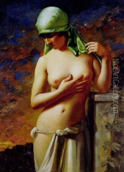 Jeune Fille Au Foulard Vert Oil Painting - Hans Hassenteufel