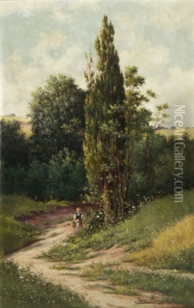 Madchen Auf Dem Weg Am Waldrand Oil Painting - Jean Joseph Seraphin Renggli the Younger