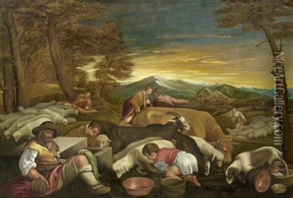 Bauern Mit Vieh Oil Painting - Jacopo dal Ponte Bassano