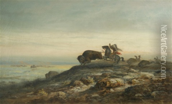 Buffalo Chase Oil Painting - Astley David Middleton Cooper