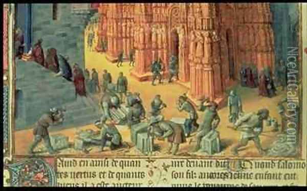 The Building of the Temple of Jerusalem detail showing masons at work Oil Painting - Jean Fouquet