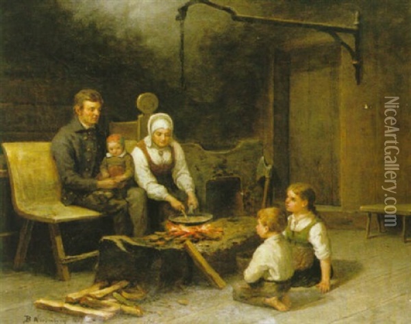 Kvallsvard I Stugan Oil Painting - Bengt Nordenberg