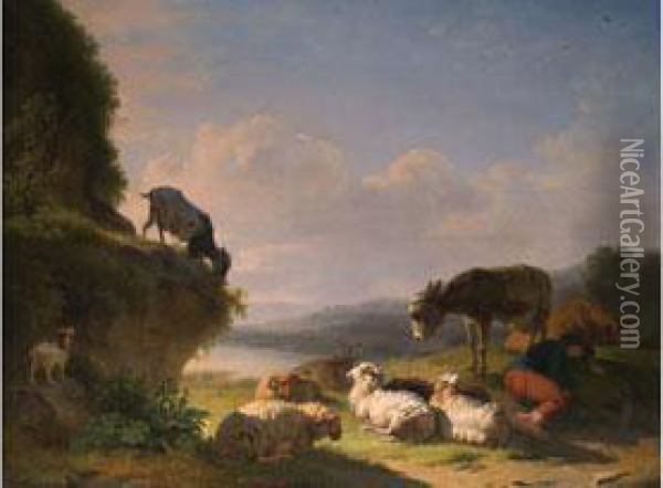 Landschaft Mit Esel, Schafen, Ziegen Oil Painting - Eugene Joseph Verboeckhoven