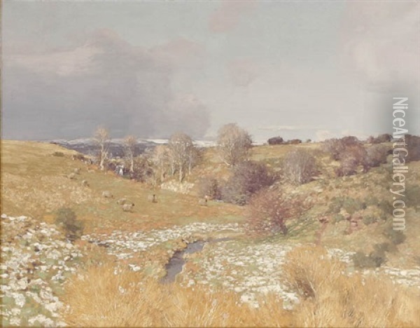 Expansive Landscape With Grazing Sheep Oil Painting - George Houston