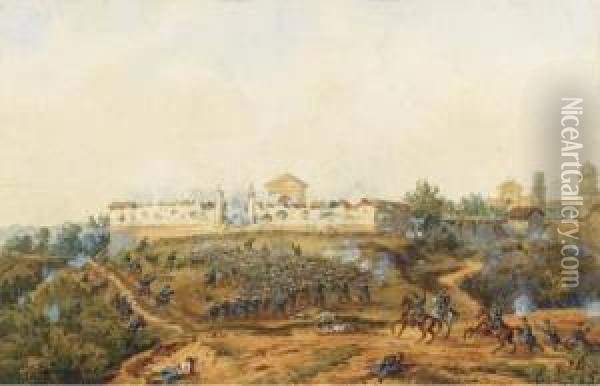 Le Combat De San Lorenzo Au Mexique Le 8 Mai 1863 Par La Troupe Dugeneral Lorencez Oil Painting - Edouard Charles De Beaumont