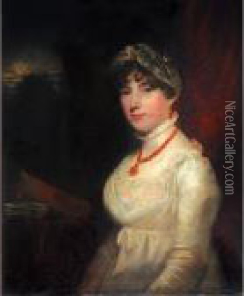 Portrait Of A Lady In White Oil Painting - John Hoppner