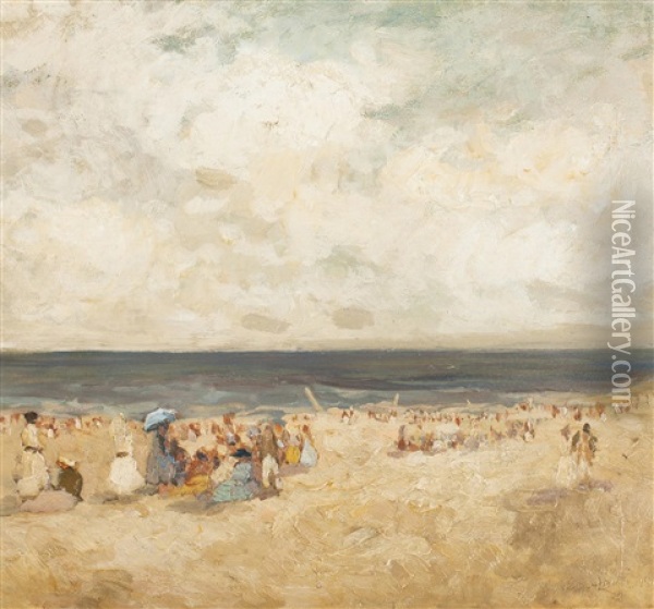 On The Beach Oil Painting - Jan Ruzicka Lautenschlager