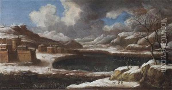 A Winter Landscape Oil Painting - Orazio Grevenbroeck