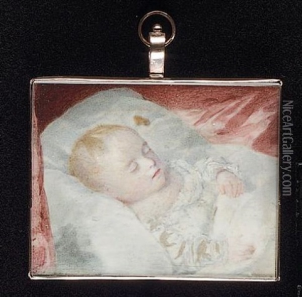 A Sleeping Child Wearing White Smock Oil Painting - William Egley