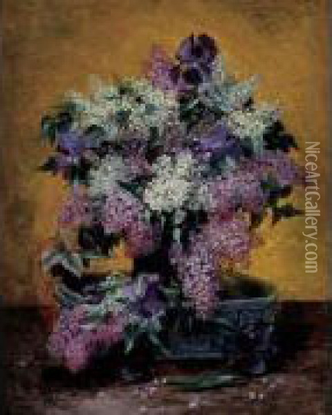 Bouquet De Lilas Et Iris Oil Painting - Henri Saintin