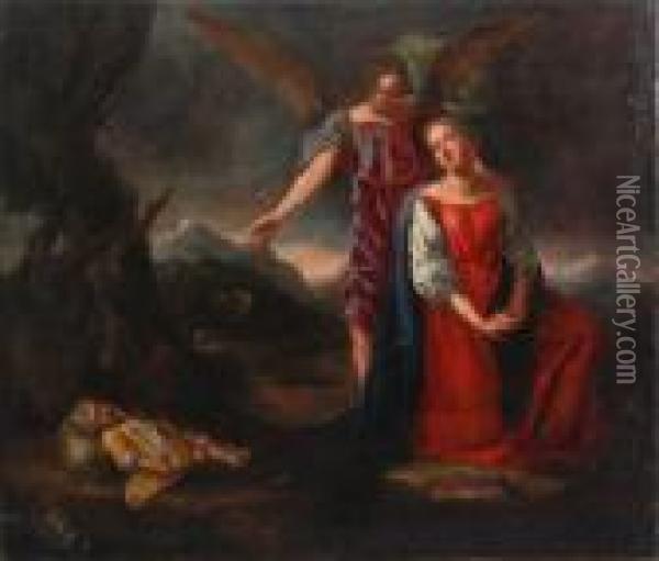 L'arcangelo Michele Appare Ad Agar Eismaele Oil Painting - Giocchino Assereto