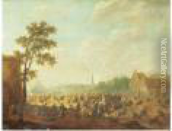 Scene De Bataille Sur La Place Du Village Oil Painting - Karel Van Breydel (Le Chevalier)