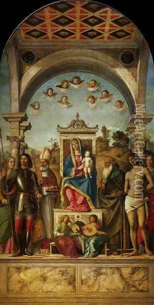 Madonna and Child Enthroned with Saints 2 Oil Painting - Giovanni Battista Cima da Conegliano