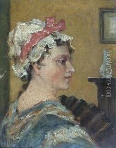 The Lace Bonnet Oil Painting - J. Little