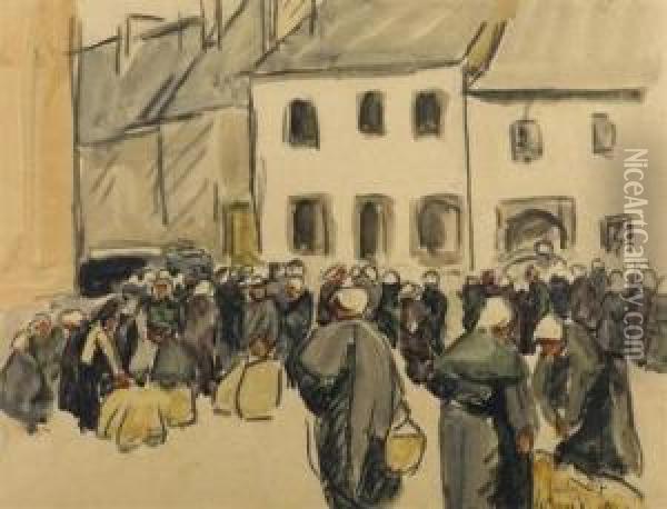 Der Marktplatz. 1897. Oil Painting - Maurice Le Scouezec