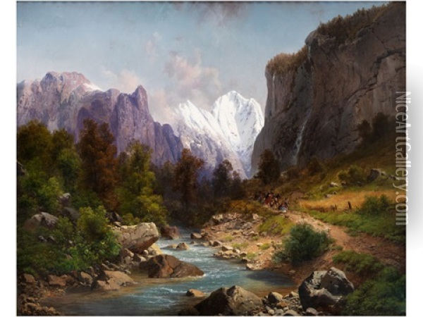 Reisegesellschaft Im Gebirge Oil Painting - Karl Millner