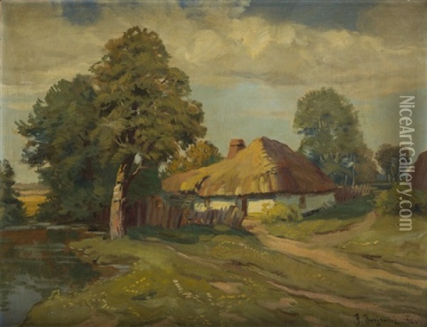 Landscape With A Cottage Oil Painting - Franciszek Jurjewicz