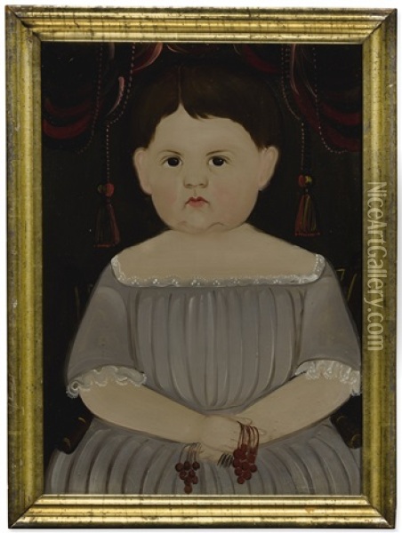 Portrait Of A Child In Gray Holding Red Berries Oil Painting - William Matthew Prior