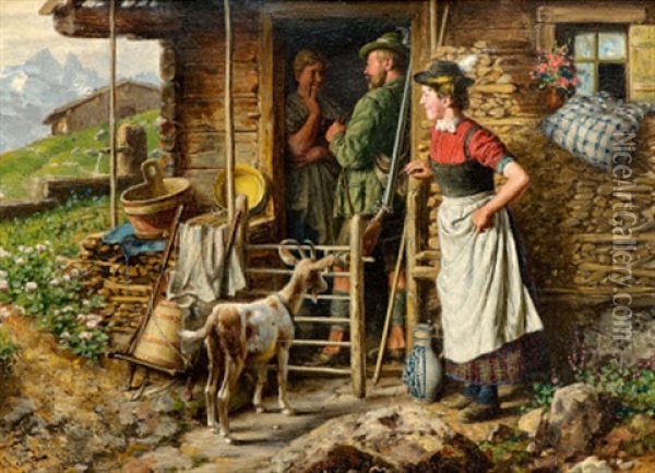 Auf Der Alm Oil Painting - Johann Adalbert Heine