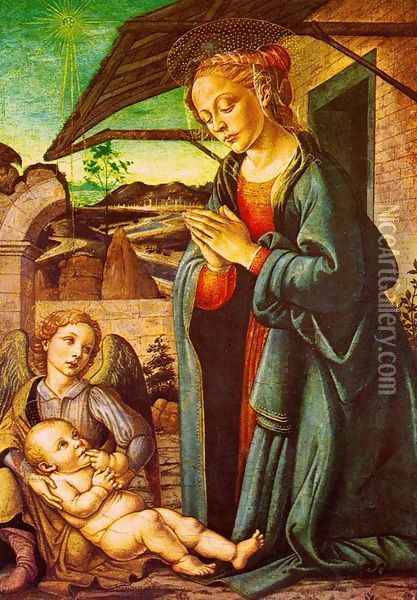The Madonna Adoring the Child Jesus Oil Painting - Francesco Botticini
