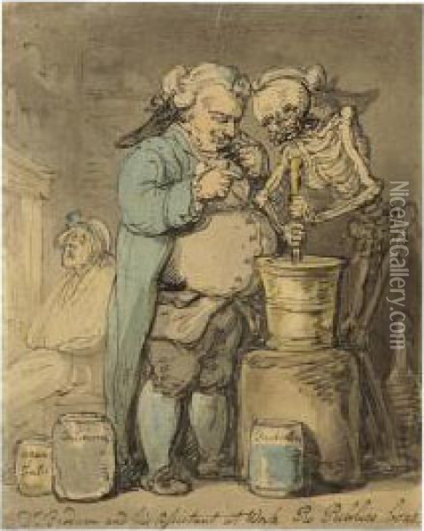 Dr. Brodum And His Assistant At Work Pro Publico Bono Oil Painting - Thomas Rowlandson