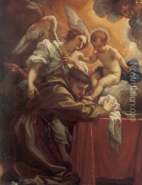 Sant'antonio De Padova Adora Gesu Bambino, Con Un Angelo Oil Painting - Carlo Maratta