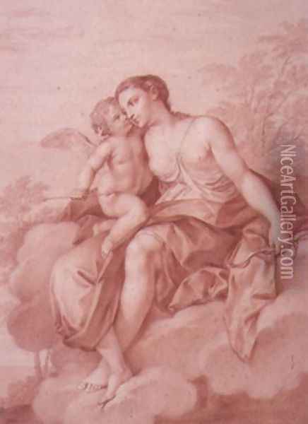 Venus Reclining on a Cloud, Embracing Cupid Oil Painting - Giovanni Battista Cipriani