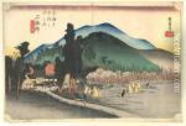 Les Cinquante Trois Stations Du Tokaido, Ishiyakushi, Ishiyakushi-ji Oil Painting - Utagawa or Ando Hiroshige