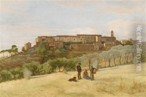 Tuscan Village Oil Painting - Odoardo Borrani