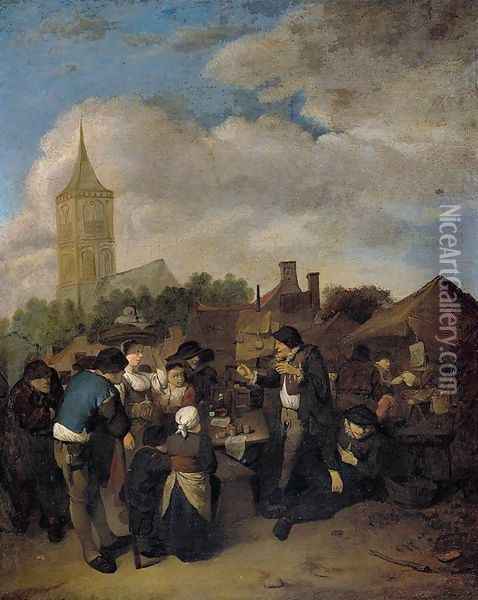 Village Market with the Quack 1654-58 Oil Painting - Cornelis (Pietersz.) Bega