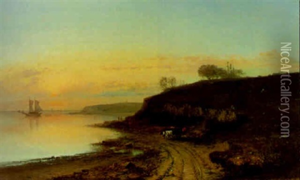 By The Shore Of Long Island Sound Oil Painting - Joseph Morviller