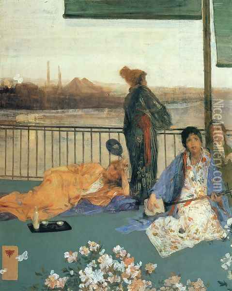 Variations in Flesh Colour and Green: The Balcony Oil Painting - James Abbott McNeill Whistler