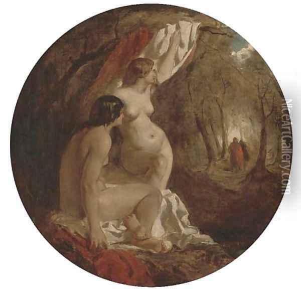 Two female nudes in a wood Oil Painting - William Etty
