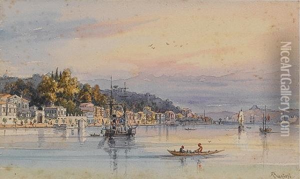 View On The Bosphorus Looking Towards The Giant's Grave Oil Painting - Amadeo Preziosi
