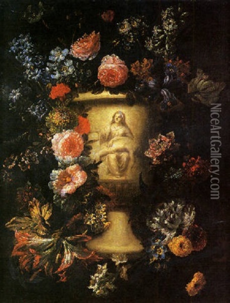 Fleurs Dans Un Vase Sculpte Oil Painting - Jan-Baptiste Bosschaert