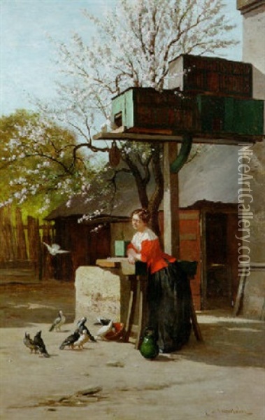 The Bird Keeper Oil Painting - Charles Lapostolet