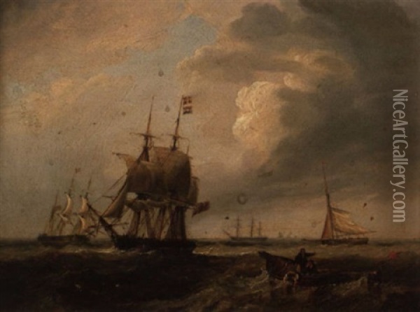 A Busy Shipping Lane In The Channel Oil Painting - John Wilson Carmichael