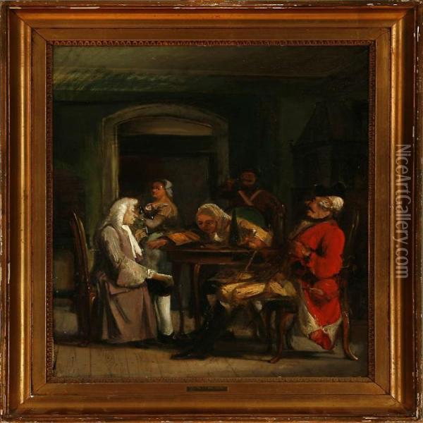 A Scene From A Ludvig Holberg Comedy Oil Painting - Wilhelm Marstrand
